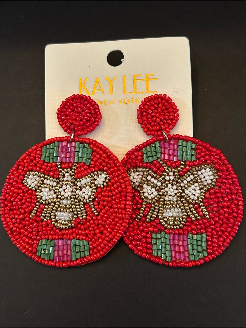 Kay Lee Red Hand-Beaded Bee 🐝 Boho Design Statement Drop Earrings